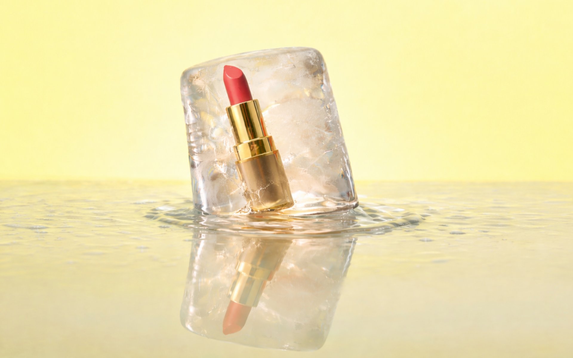 Lipstick frozen in ice